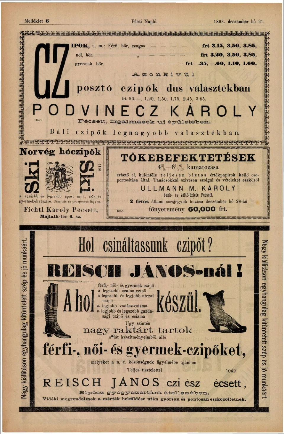 „Norvég hóczipők” Pécsett, 1893-ban