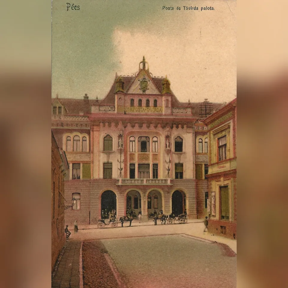 A pécsi posta épülete 1911 körül, korabeli képeslapon