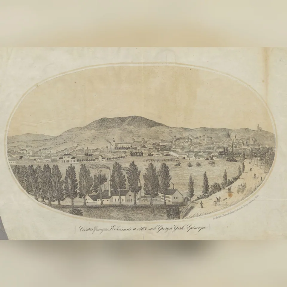 Pécs látképe egy 1863-ban készült grafikán