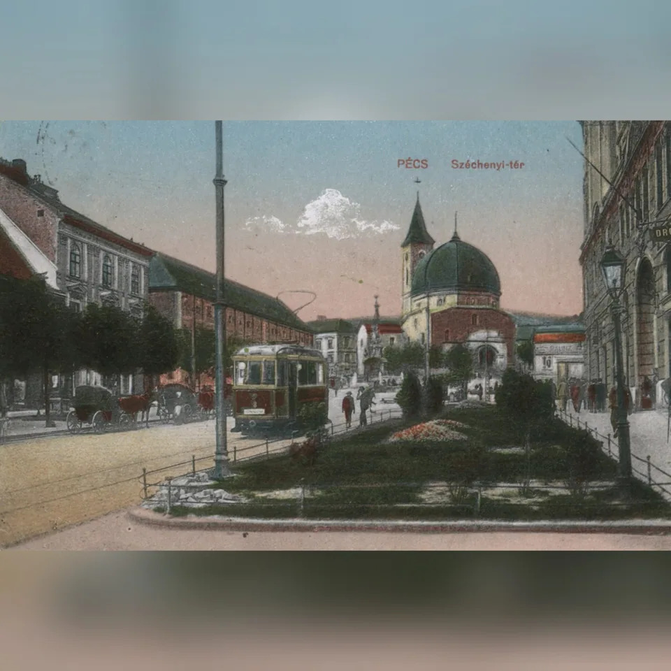 A pécsi Széchenyi tér 1914 körül, korabeli képeslapon