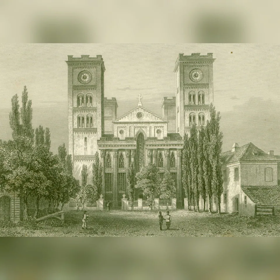 A pécsi székesegyház a 19. században, az 1882-ben kezdődött átépítés előtt