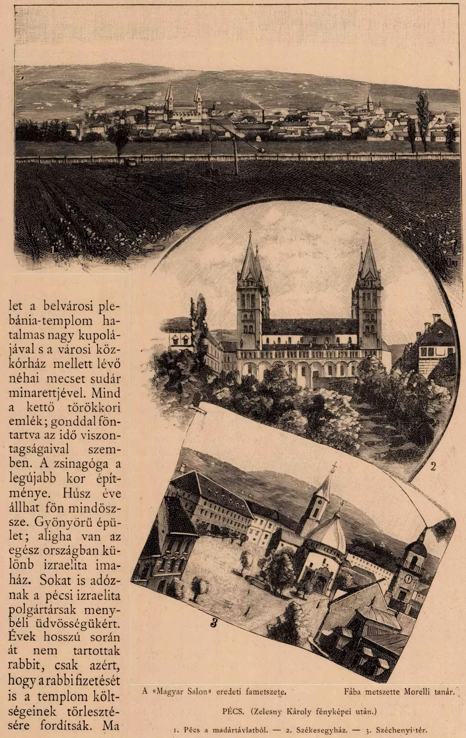 Három ritkaság: Pécs látképe, a székesegyház és a Széchenyi tér 1889 körül, fényképek után készült fametszeteken