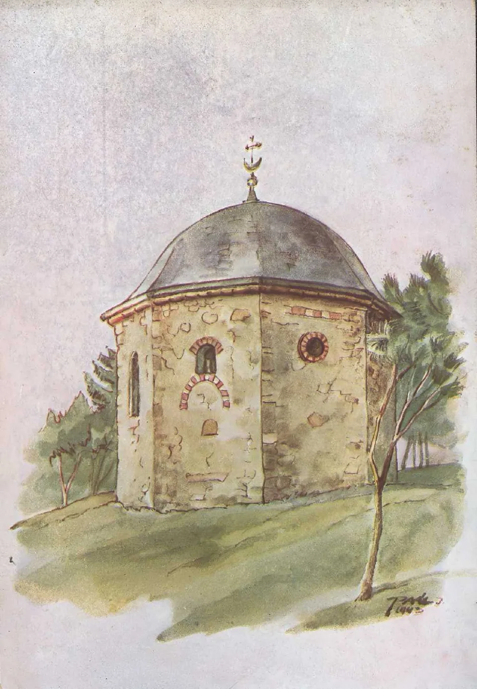 Idrisz baba pécsi türbéje Paál István 1940-es évekbeli festménye után készült képeslapon